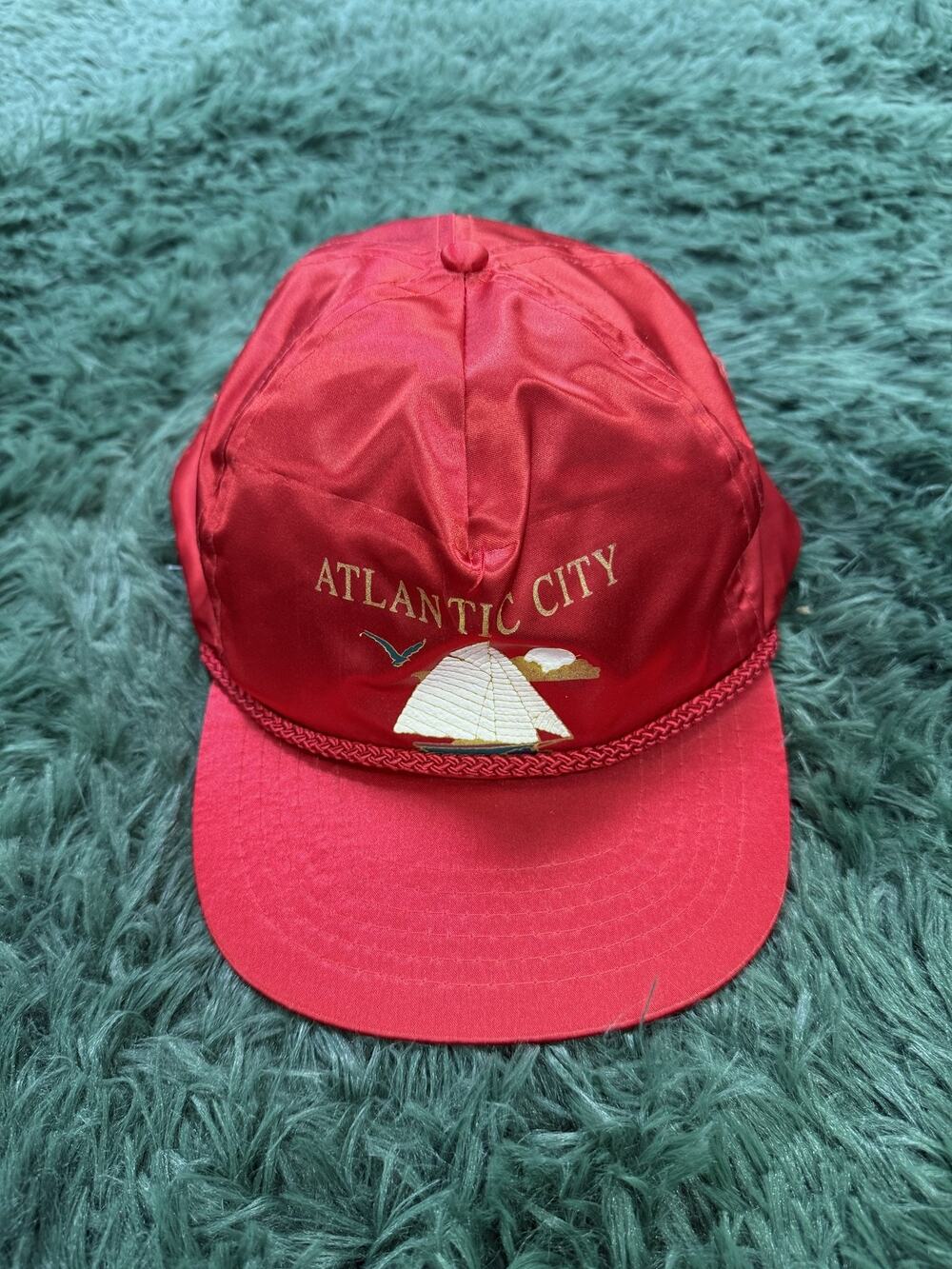 Vintage AmaPro Atlantic City Red Nylon Baseball Cap Hat One Size Fits All Travel